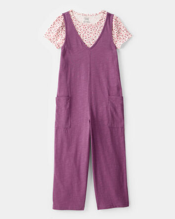 Kid 2-Piece Floral Tee & Jumpsuit Set - Purple/Pink, 