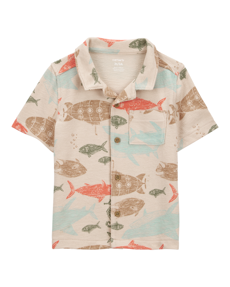 Baby 2-Piece Sea Print Button-Down Shirt & Pull-On Shorts Set, image 2 of 6 slides
