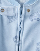 Baby Boy Firetruck Print Loose Fit Long-Sleeve 2-Way Zip 1-Piece Pajamas - Blue, image 3 of 5 slides