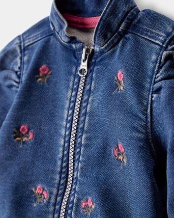 Baby Floral Denim Embroidery Zip-Up Jacket - Utility Blue Wash, 
