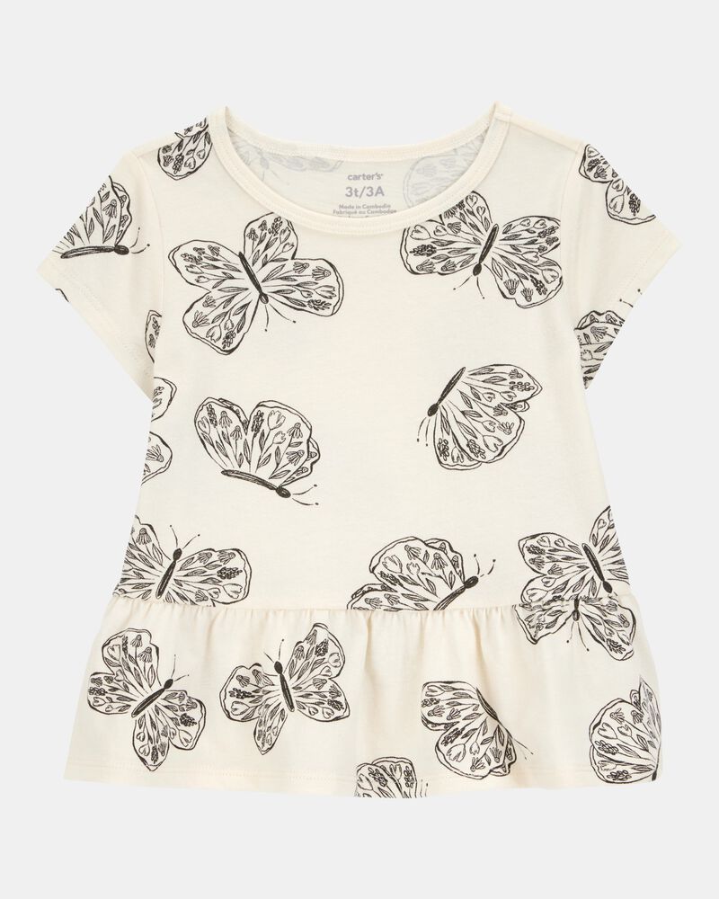 Toddler Girl Butterfly Short-Sleeve Peplum Tee - Cream, image 1 of 3 slides