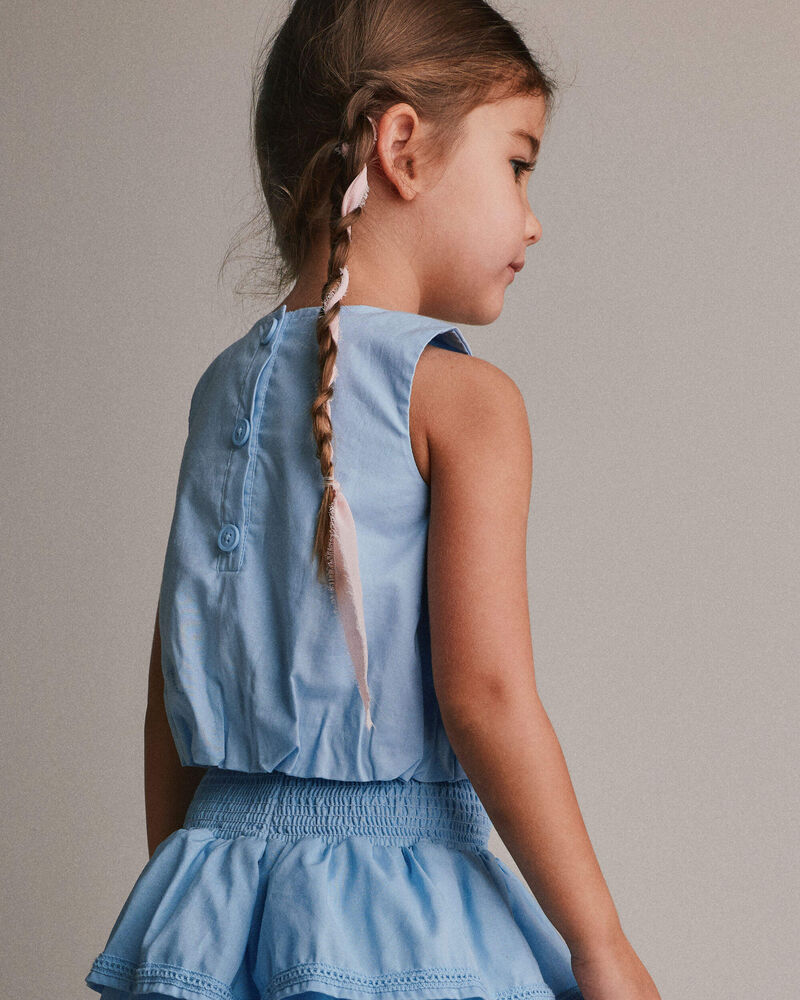 Toddler Girl Bubble Hem Top - Blue, image 3 of 5 slides