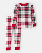 Toddler Plaid Print 100% Cotton Long-Sleeve Snug Fit 2-Piece Pajamas - Red/Green, image 1 of 3 slides