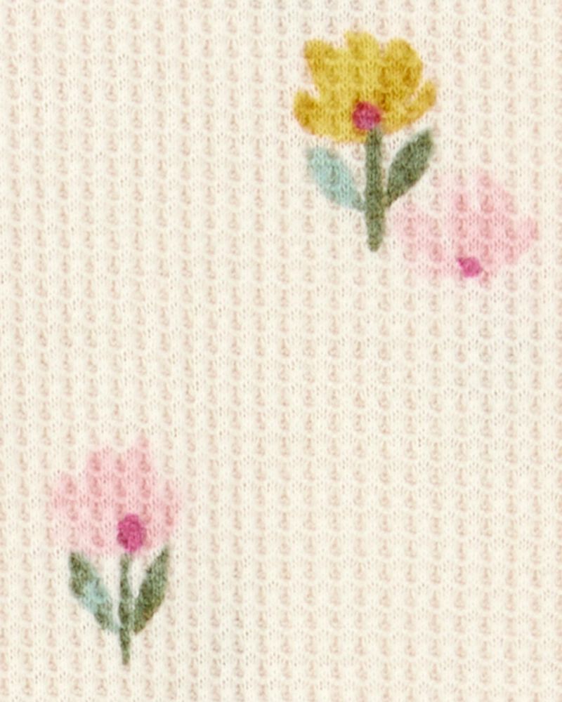 Baby 2-Piece Floral Short-Sleeve Waffle Knit Bodysuit Pant Set - Ivory, image 2 of 3 slides