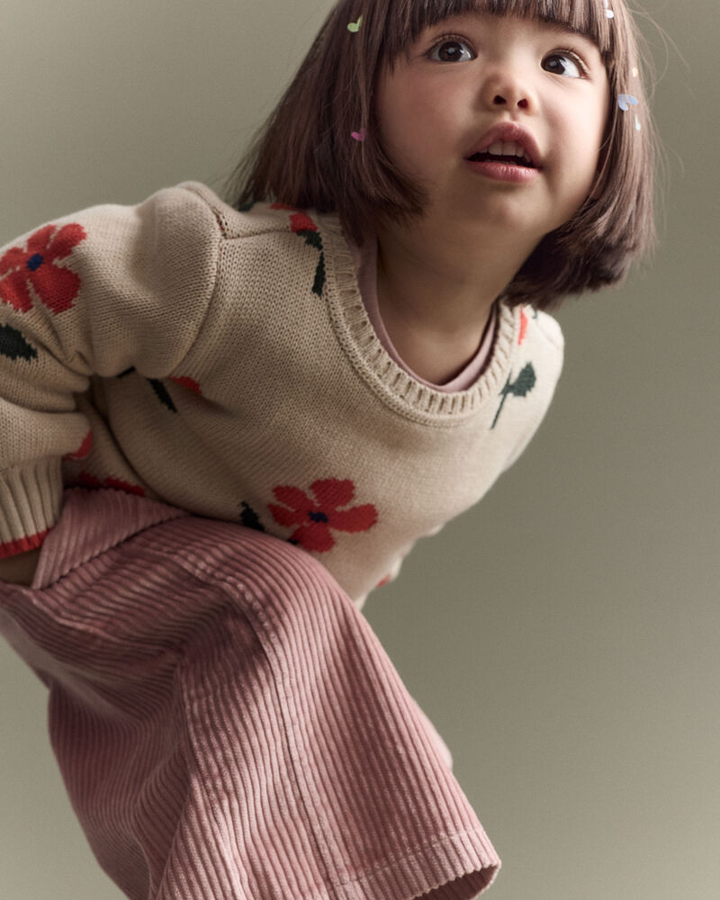 Toddler Girl Floral Pullover Sweater - Khaki, image 6 of 7 slides