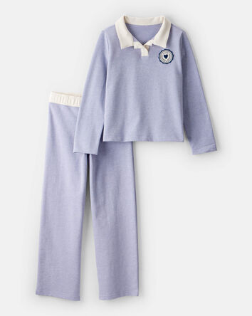 Girls 2-Piece French Terry Long-Sleeve Tee & Pant Set - Blue, 