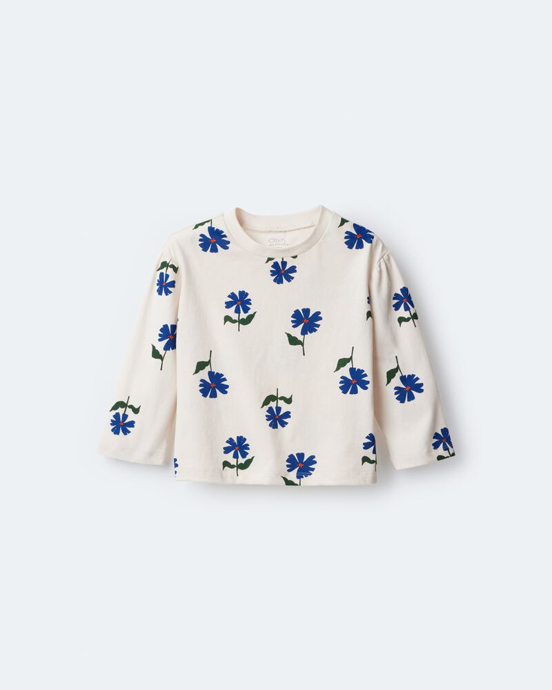 Toddler Girl Floral Long-Sleeve Relaxed Tee - Cream/Blue, image 2 of 7 slides