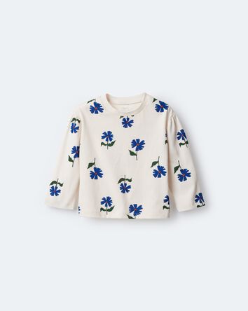 Toddler Girl Floral Long-Sleeve Relaxed Tee - Cream/Blue, 