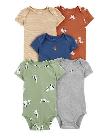Baby 5-Pack Animal Print Short Sleeve Bodysuits, 