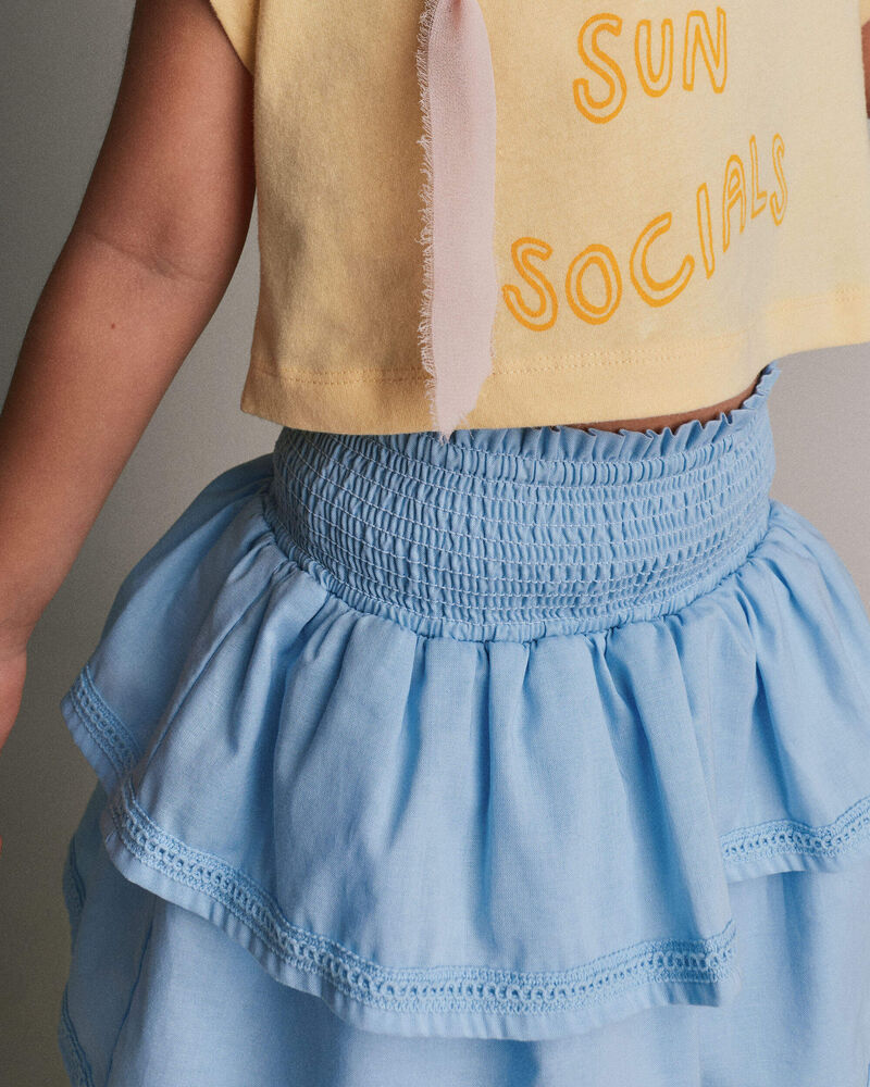 Toddler Girl Smocked Tiered Skirt - Blue, image 1 of 6 slides