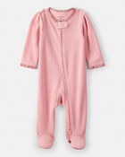 Baby Girl Cotton Long-Sleeve  2-Way Zip Sleep & Play Pajamas - Pink, image 1 of 5 slides