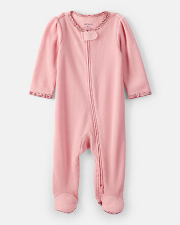 Baby Girl Cotton Long-Sleeve  2-Way Zip Sleep & Play Pajamas - Pink, 