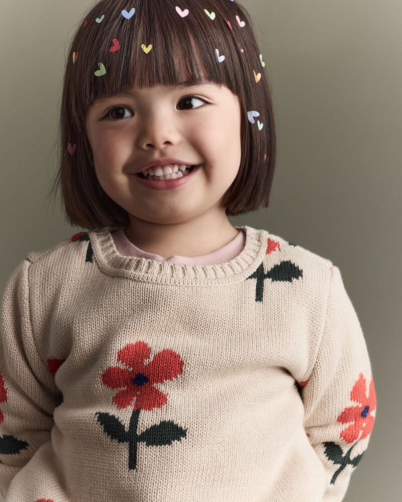 Toddler Girl Floral Pullover Sweater - Khaki, image 4 of 7 slides