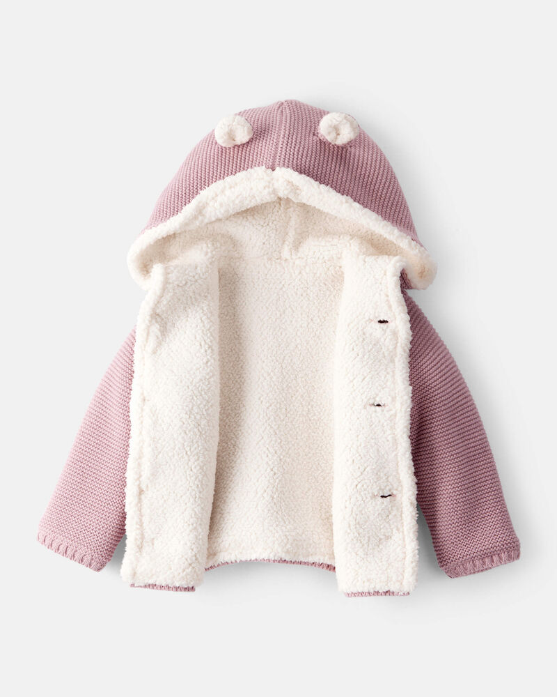 Baby Girl Sherpa Lined Cotton Long-Sleeve Jacket - Pink, image 2 of 4 slides