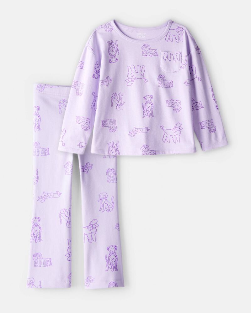 Baby Girl 2-Piece Dog Print Top & Flare Stretch Leggings Set - Purple, image 1 of 6 slides