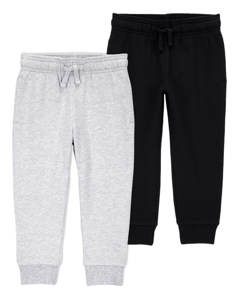 Toddler 2-Pack Pull-On Drawstring Joggers - Grey/Black, image 1 of 13 slides