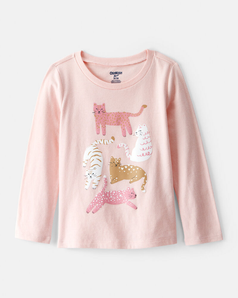 Toddler Girl Cat Long-Sleeve Graphic Tee - Pink, image 1 of 3 slides