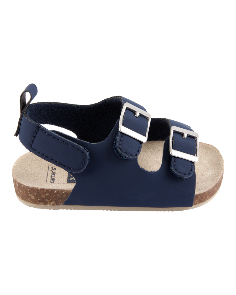 Baby Buckle Faux Cork Sandals  - Navy, image 2 of 6 slides