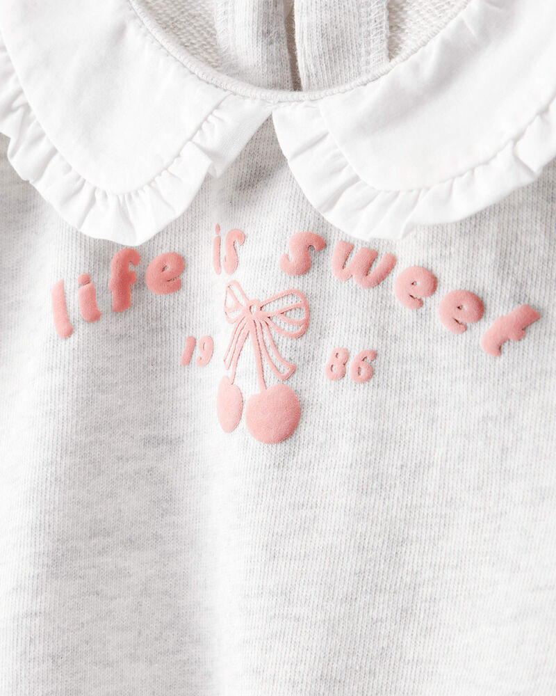 Baby Girl Cherry French Terry Short-Sleeve Graphic Tee - Grey, image 2 of 5 slides