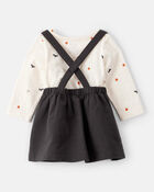 Baby Girl 3-Piece Halloween Tee & Jumper Set - White/Black, image 2 of 6 slides