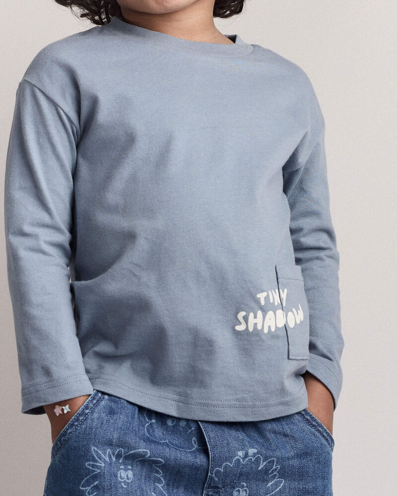 Toddler 'Tiny Shadow' Long-Sleeve Pocket Graphic Tee - Blue, image 6 of 7 slides