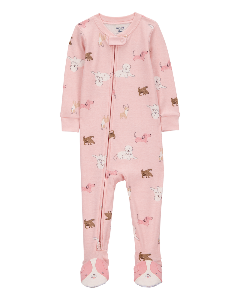 Toddler Girl 1-Piece Dog 100% Snug Fit Cotton Footie Pajamas - Pink, image 1 of 4 slides