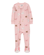 Toddler Girl 1-Piece Dog 100% Snug Fit Cotton Footie Pajamas - Pink, image 1 of 4 slides