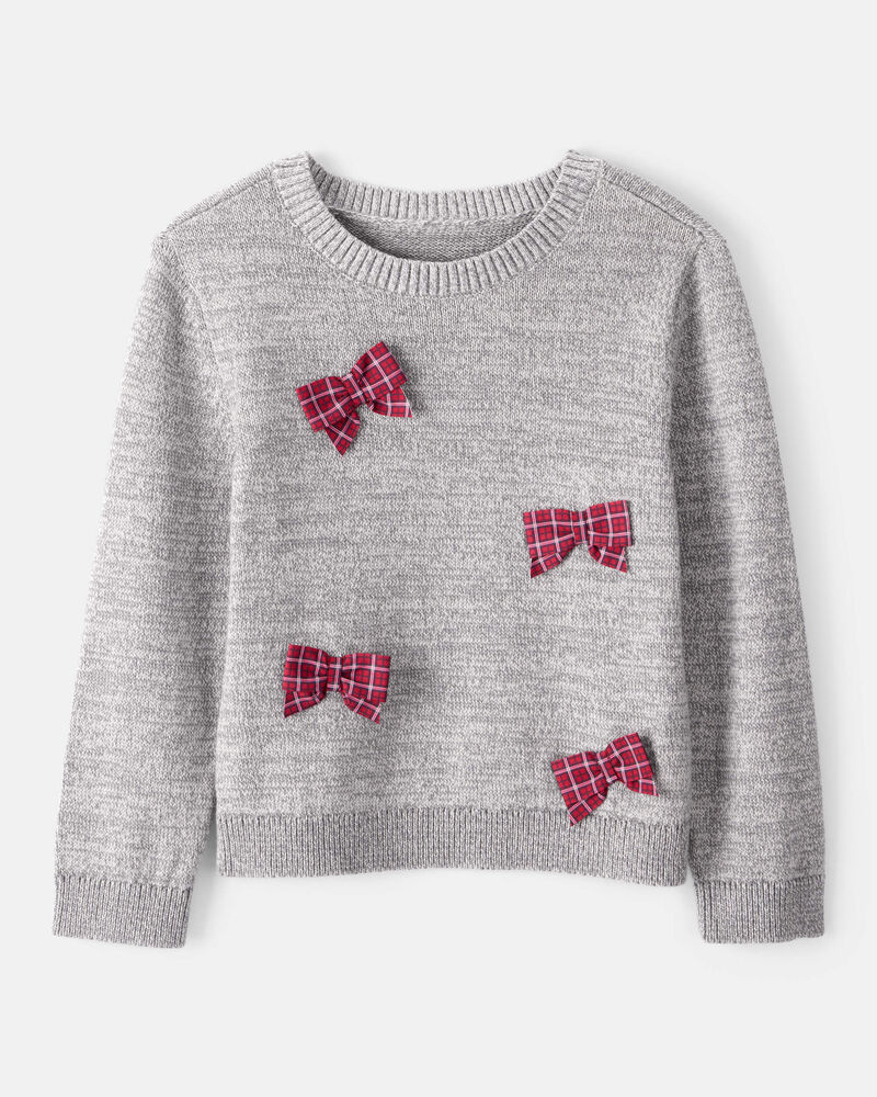 Toddler Girl Bow Cotton Long-Sleeve Sweater - Grey, image 1 of 5 slides