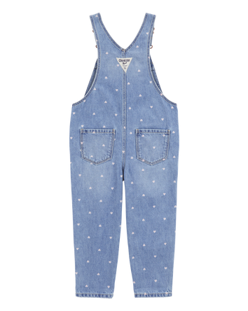 Toddler Girl Heart Print Denim Overalls, 