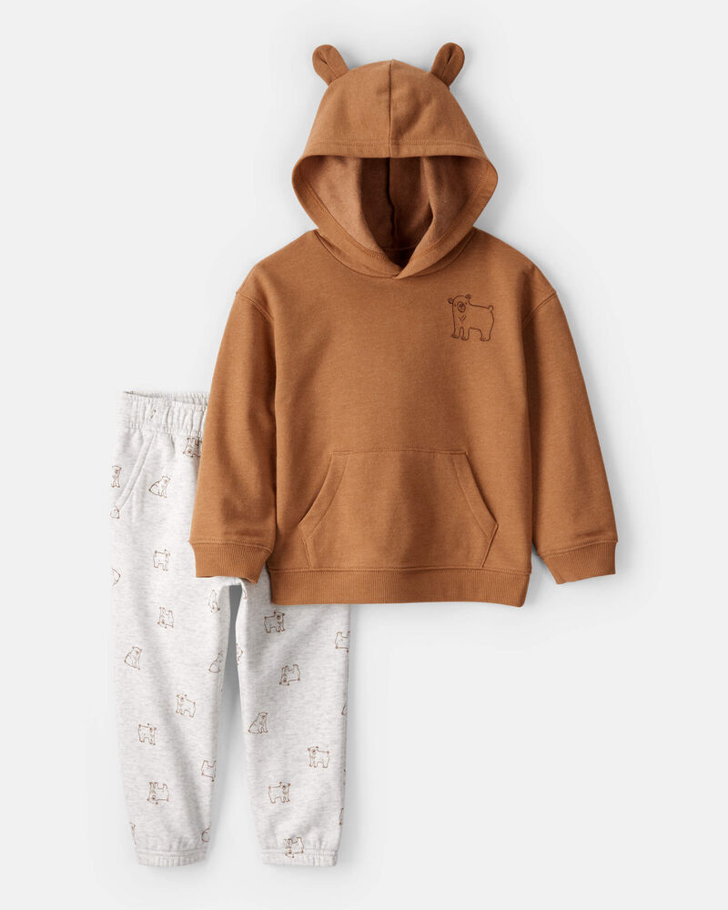 Toddler Boy DayDream Fleece Bear Print Long-Sleeve Tee & Pant Set - Brown, image 1 of 6 slides