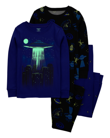 Boys 4-Piece Space Alien 100% Snug Fit Cotton Pajamas, 