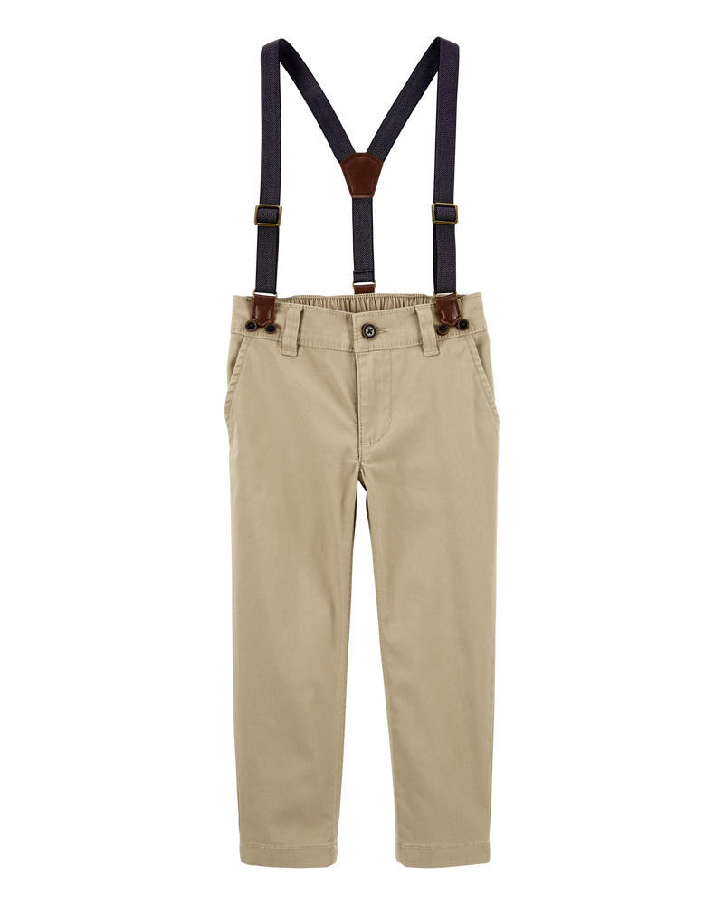 Toddler Boy Suspenders Pants - Khaki, image 1 of 4 slides