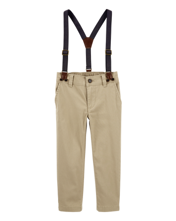 Toddler Boy Suspenders Pants - Khaki, 