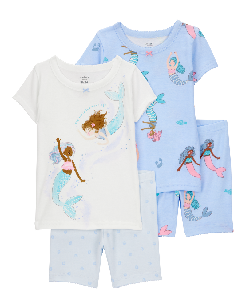 Baby Mermaid Print Snug Fit Cotton 4-Piece Pajamas, image 1 of 4 slides