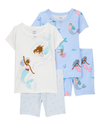 Baby Mermaid Print Snug Fit Cotton 4-Piece Pajamas, image 1 of 4 slides