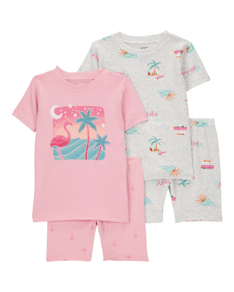 Baby Flamingo Print Snug Fit Ribbed 4-Piece Pajamas, image 1 of 4 slides