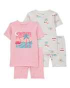 Baby Flamingo Print Snug Fit Ribbed 4-Piece Pajamas, image 1 of 4 slides