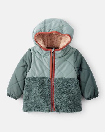Baby Boy Long-Sleeve Midweight Quilted Sherpa Jacket - Green, 