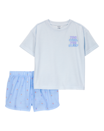 Girls Ice Cream Print Loose Fit 2-Piece Pajamas - Blue, 
