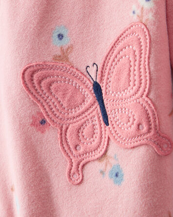 Baby Girl Butterfly & Floral Print Loose Fit Long-Sleeve 2-Way Zip 1-Piece Pajamas - Pink, 