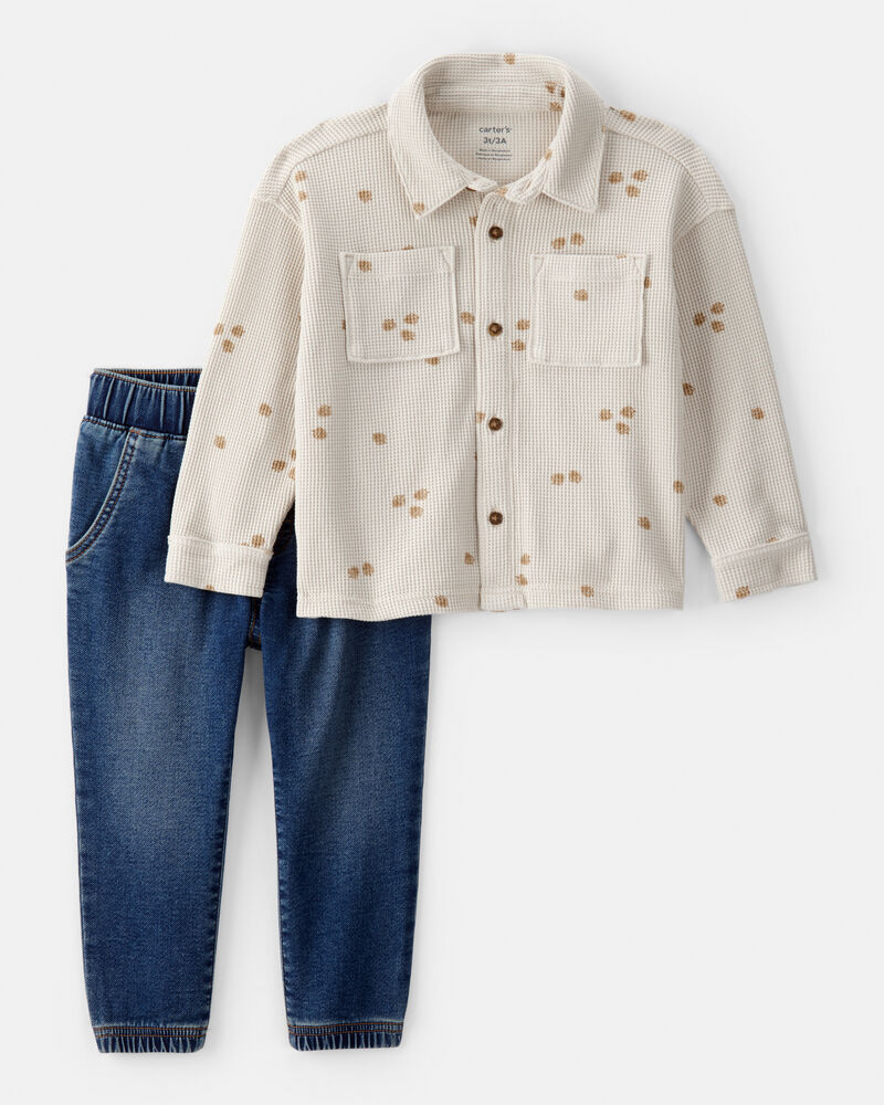 Toddler 2-Piece Acorn Button-Down Shirt & Pull-On Denim Pant Set, image 1 of 5 slides