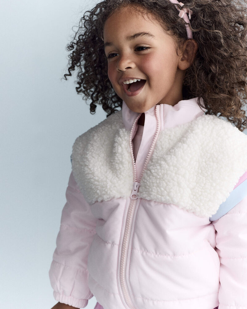 Toddler Girl Colorblock Zip-Up Jacket - Light Pink/Cream, image 3 of 9 slides