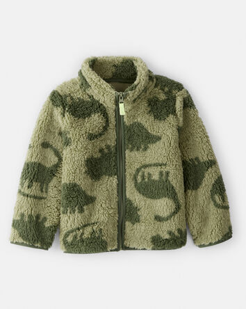 Toddler Boy Dinosaur Sherpa Zip-Up Jacket - Green, 