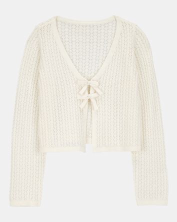 Kid Tie Cardigan Top - White, 