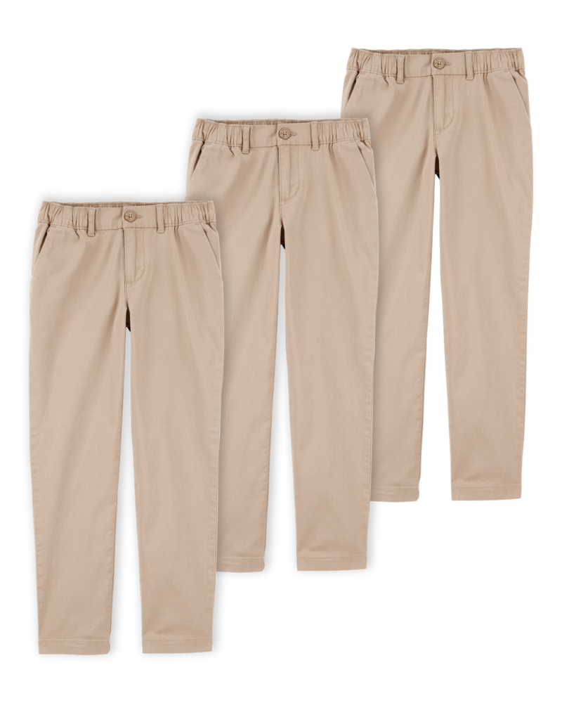 Kid 3-Pack Stretch Chino Uniform Pants - Khaki, image 1 of 4 slides