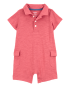 Baby Polo Cotton Romper - Red, image 1 of 4 slides