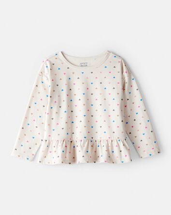 Toddler Girl Heart Print Long-Sleeve Top - Cream, 