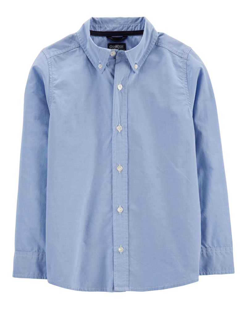 Boys Long Sleeve Button-Front Uniform Shirt - Blue, image 1 of 3 slides