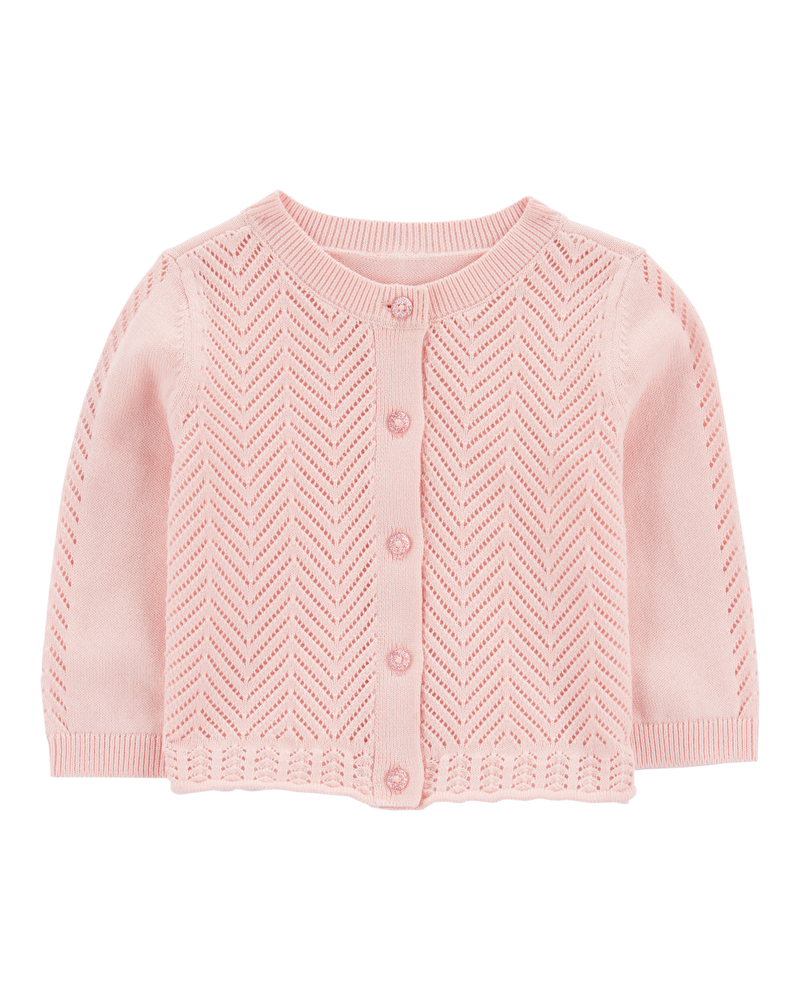 Baby Girl Pointelle Button-Front Sweater Knit Cardigan - Pink, image 1 of 3 slides