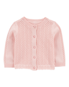 Baby Girl Pointelle Button-Front Sweater Knit Cardigan - Pink, image 1 of 3 slides